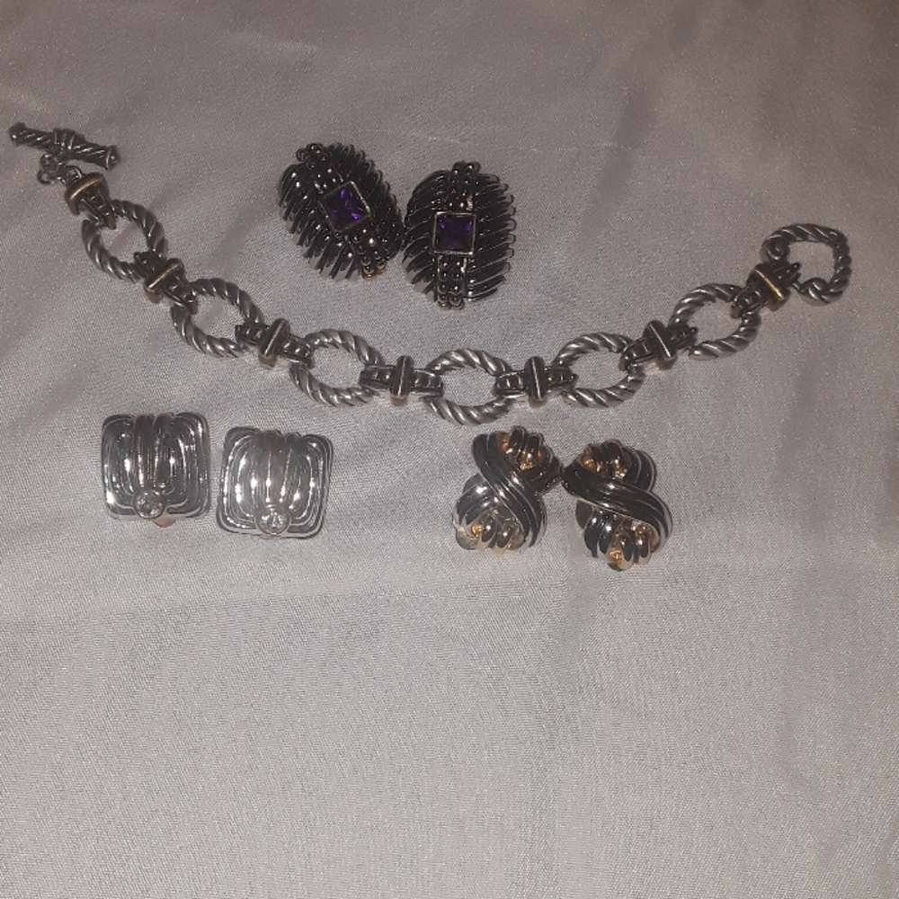 3 pairs of fashion clip earrings and a bracelet